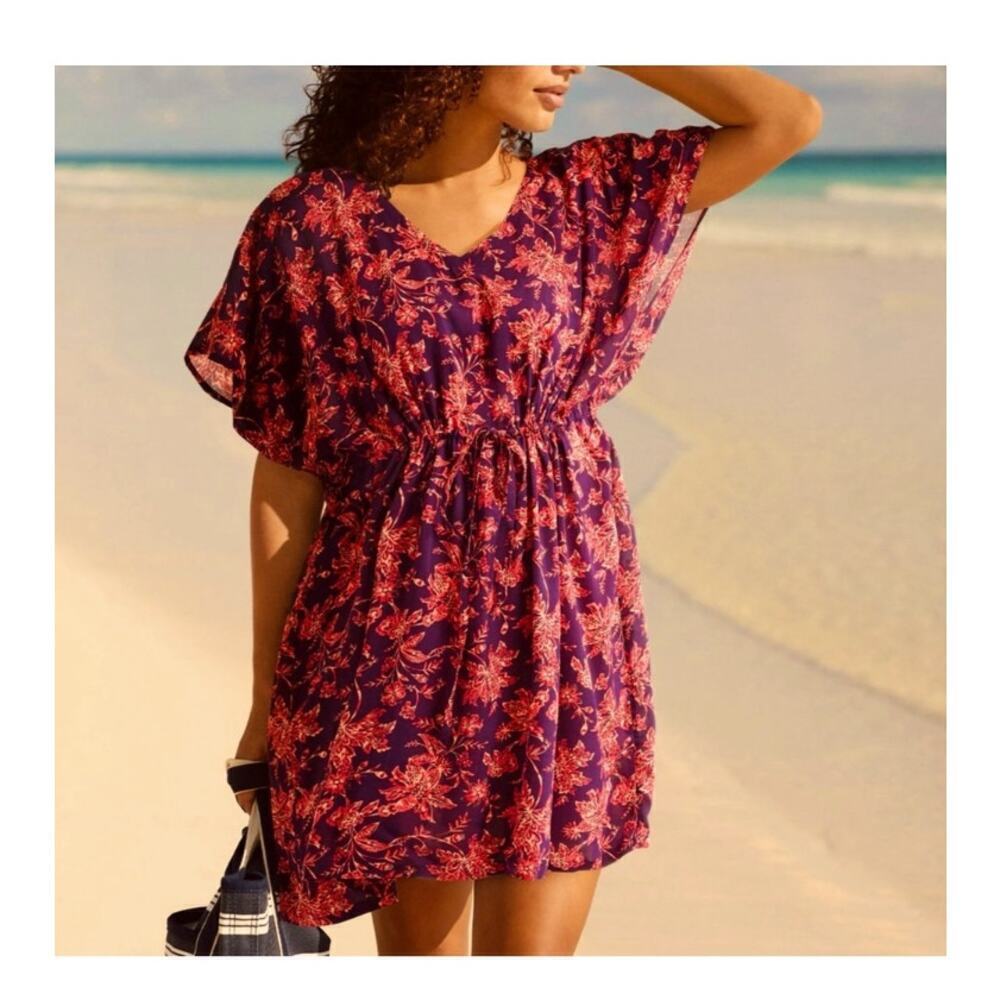 Lands End Floral Print Coverup Dress Womans Size M/L